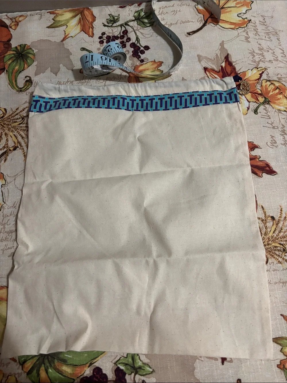 Tory Burch Cream Canvas Dust Bag with Blue Logo Trim